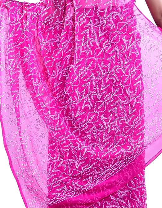 ADR Women's Lucknow Chikankari Tepchi Work Georgette Saree(Color Chart)