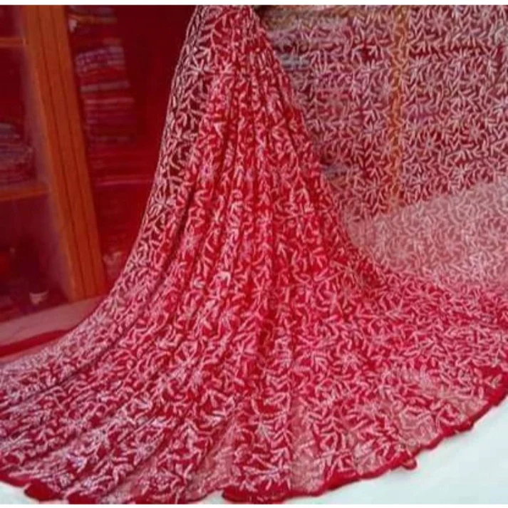 ADR Women's Lucknow Chikankari Tepchi Work Georgette Saree(Color Chart)