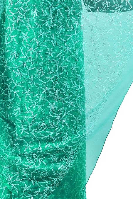ADR Women's Lucknow Chikankari Tepchi Work Georgette Saree(Color Chart)
