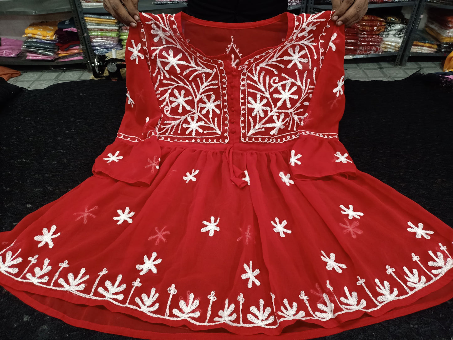 Lucknowi Chikankari Work Short Georgette Top For Girls & Women's.
