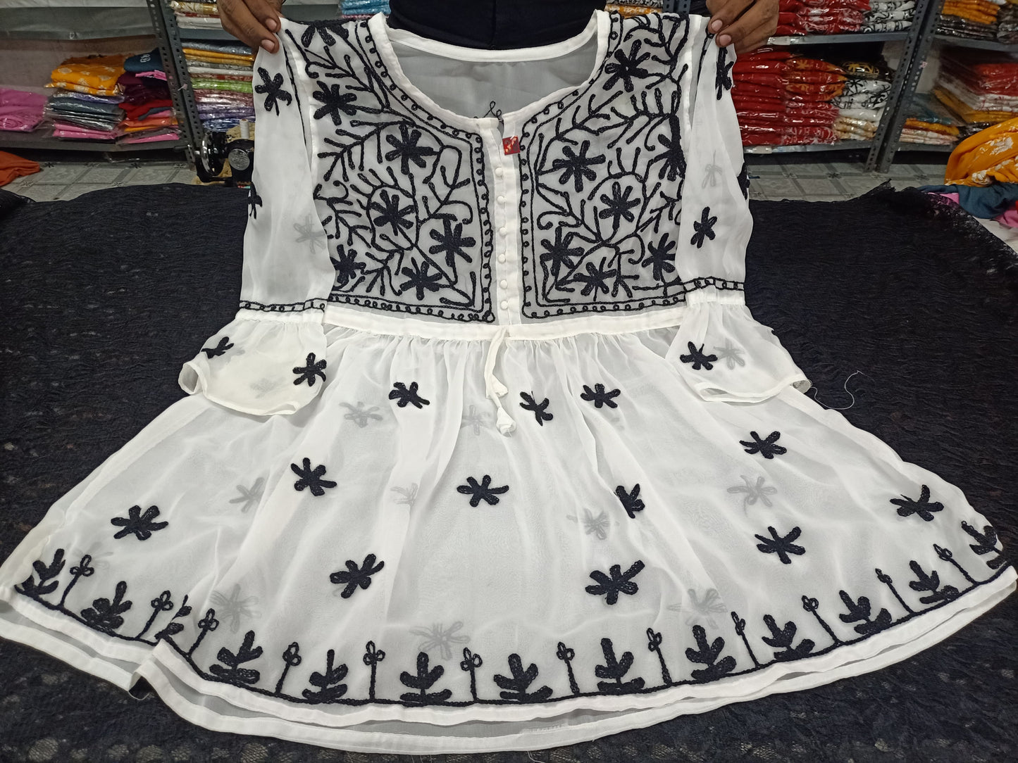 Lucknowi Chikankari Work Short Georgette Top For Girls & Women's.
