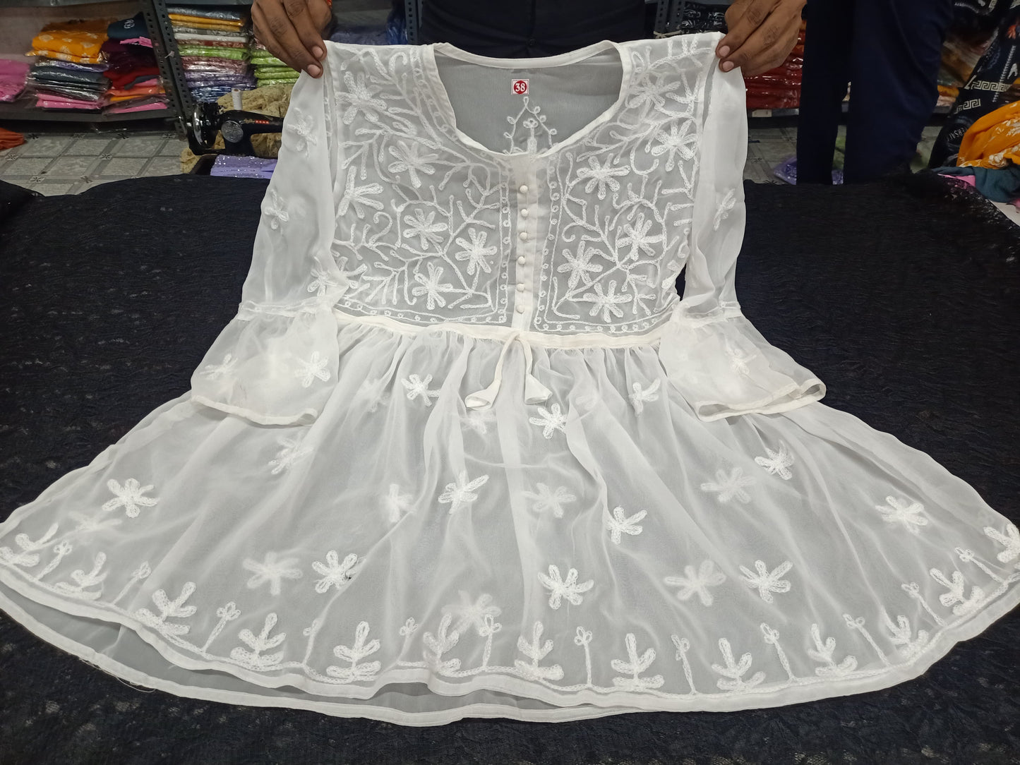 Lucknowi Chikankari Work Short Georgette Top For Girls & Women's.