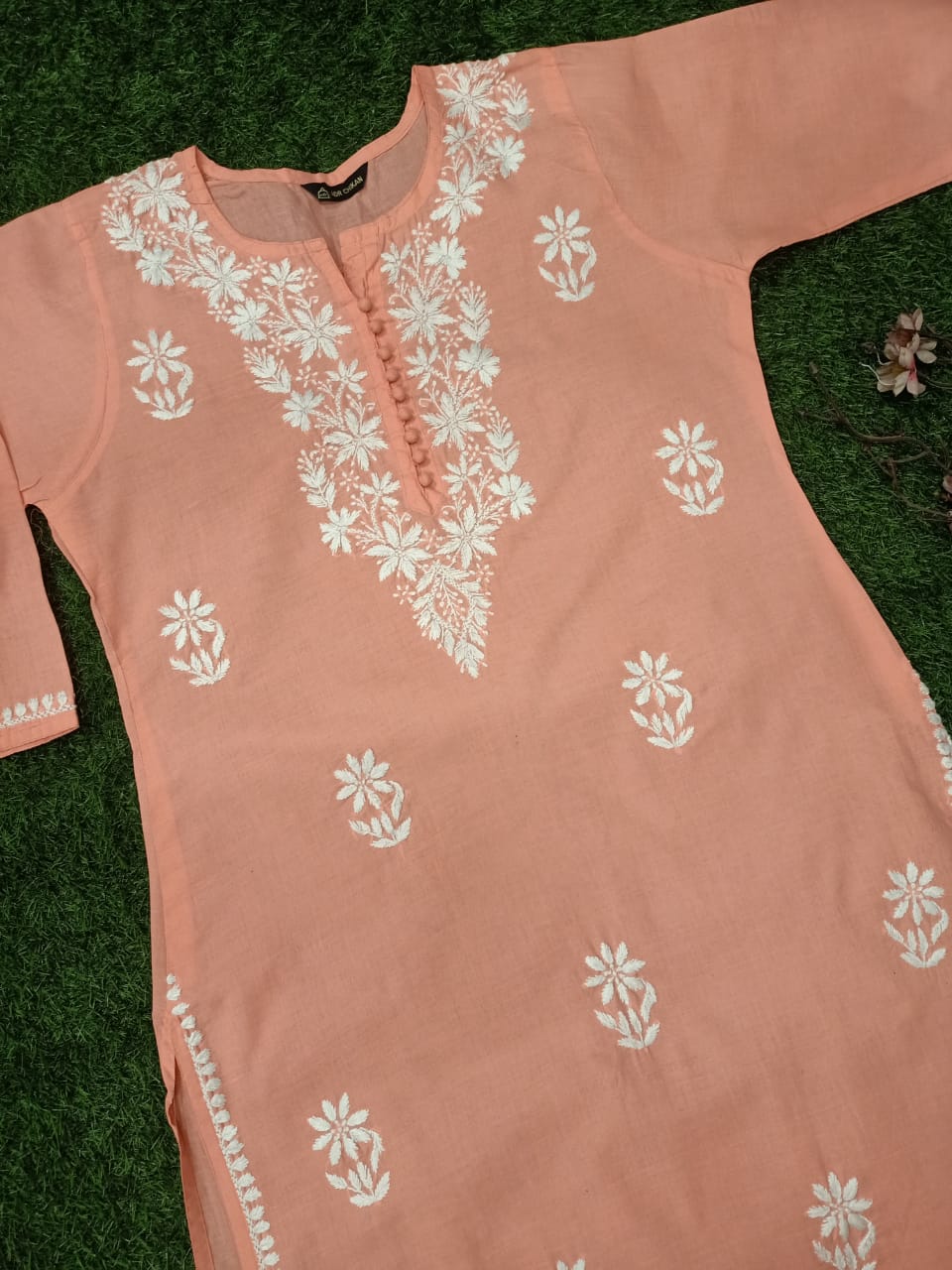 Lucknowi Chikankari Very Fine GhasPatti Handwork Cotton Long Kurtis(Color Chart)