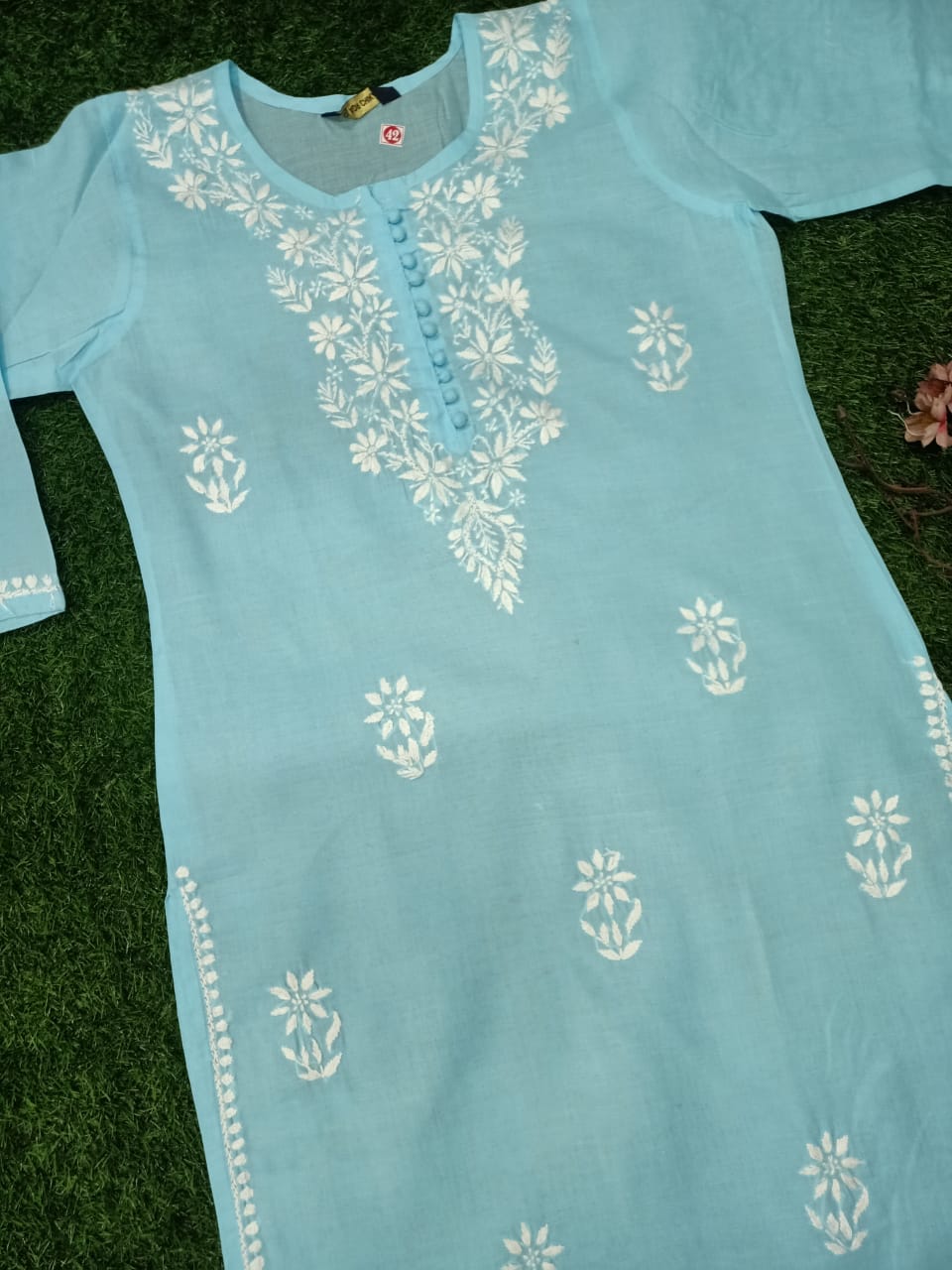 Lucknowi Chikankari Very Fine GhasPatti Handwork Cotton Long Kurtis(Color Chart)
