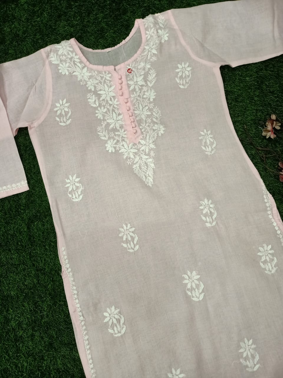 Lucknowi Chikankari Very Fine GhasPatti Handwork Cotton Long Kurtis(Color Chart)