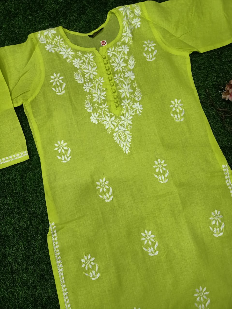 Lucknowi Chikankari Very Fine GhasPatti Handwork Cotton Long Kurtis(Color Chart)