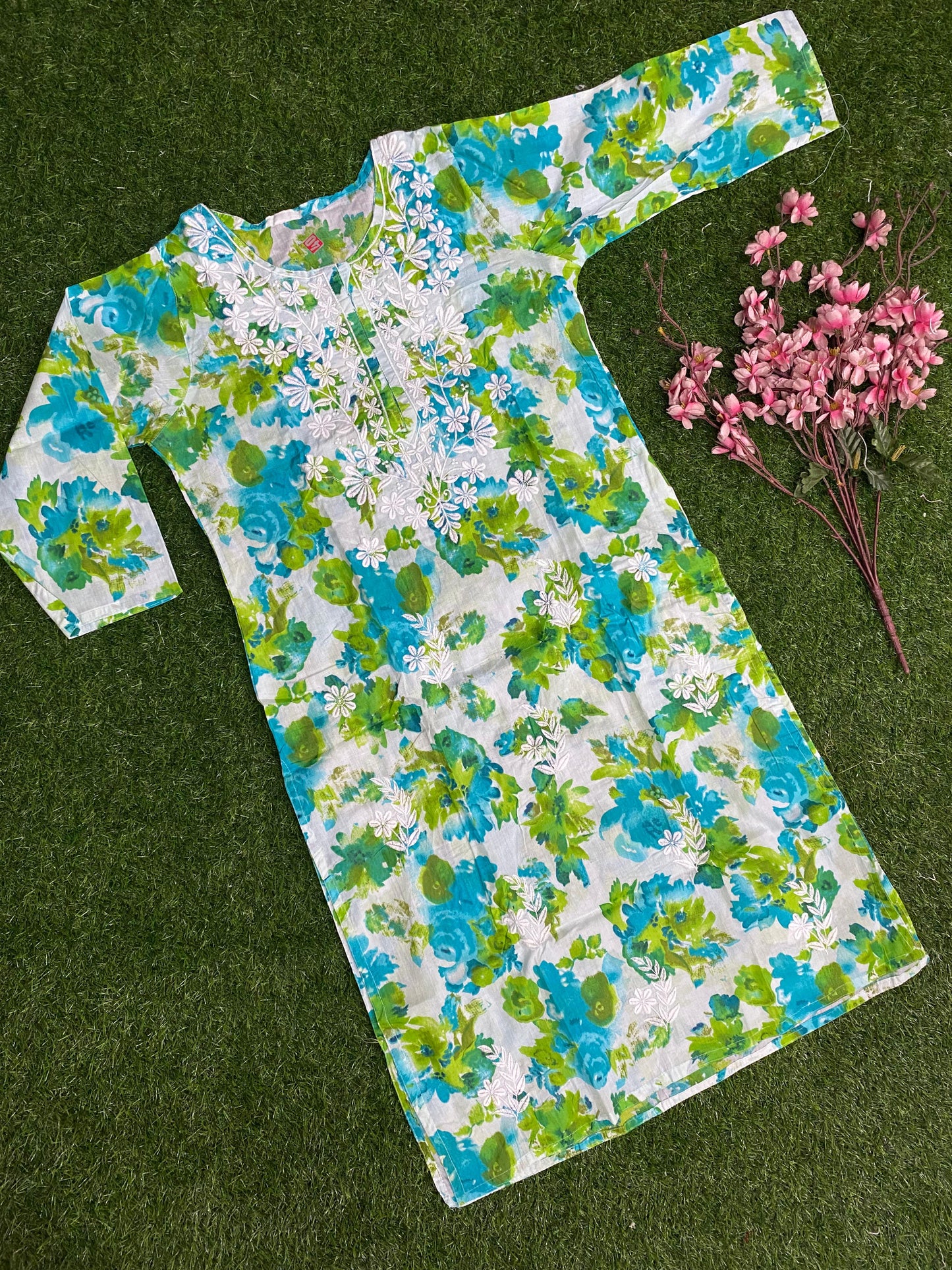 Aliya Lucknowi Chikankari Embroidery Printed Mul Mul Cotton Long Kurta(Color Chart)