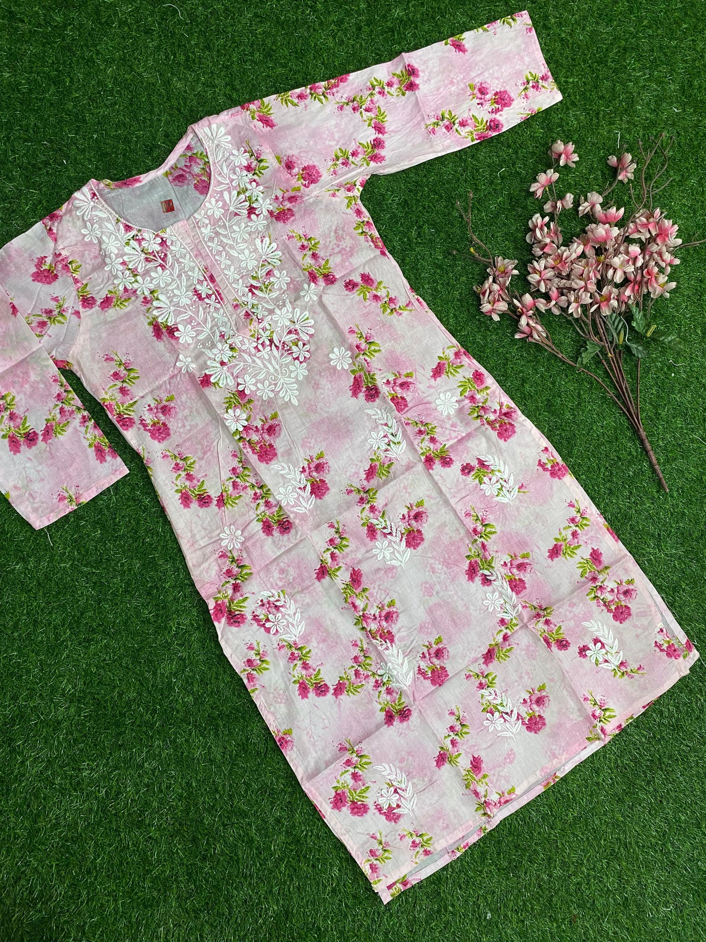 Aliya Lucknowi Chikankari Embroidery Printed Mul Mul Cotton Long Kurta(Color Chart)