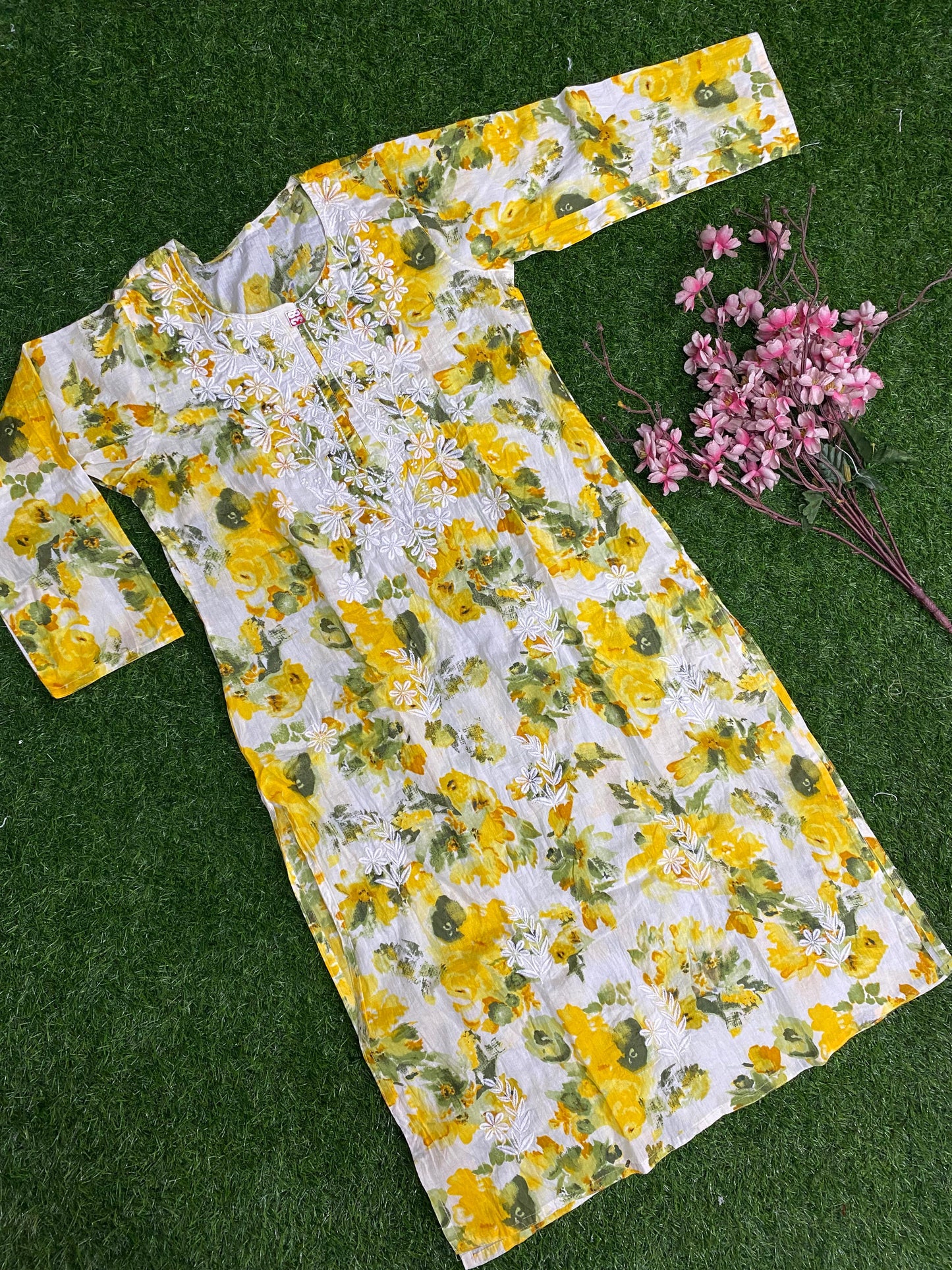 Aliya Lucknowi Chikankari Embroidery Printed Mul Mul Cotton Long Kurta(Color Chart)