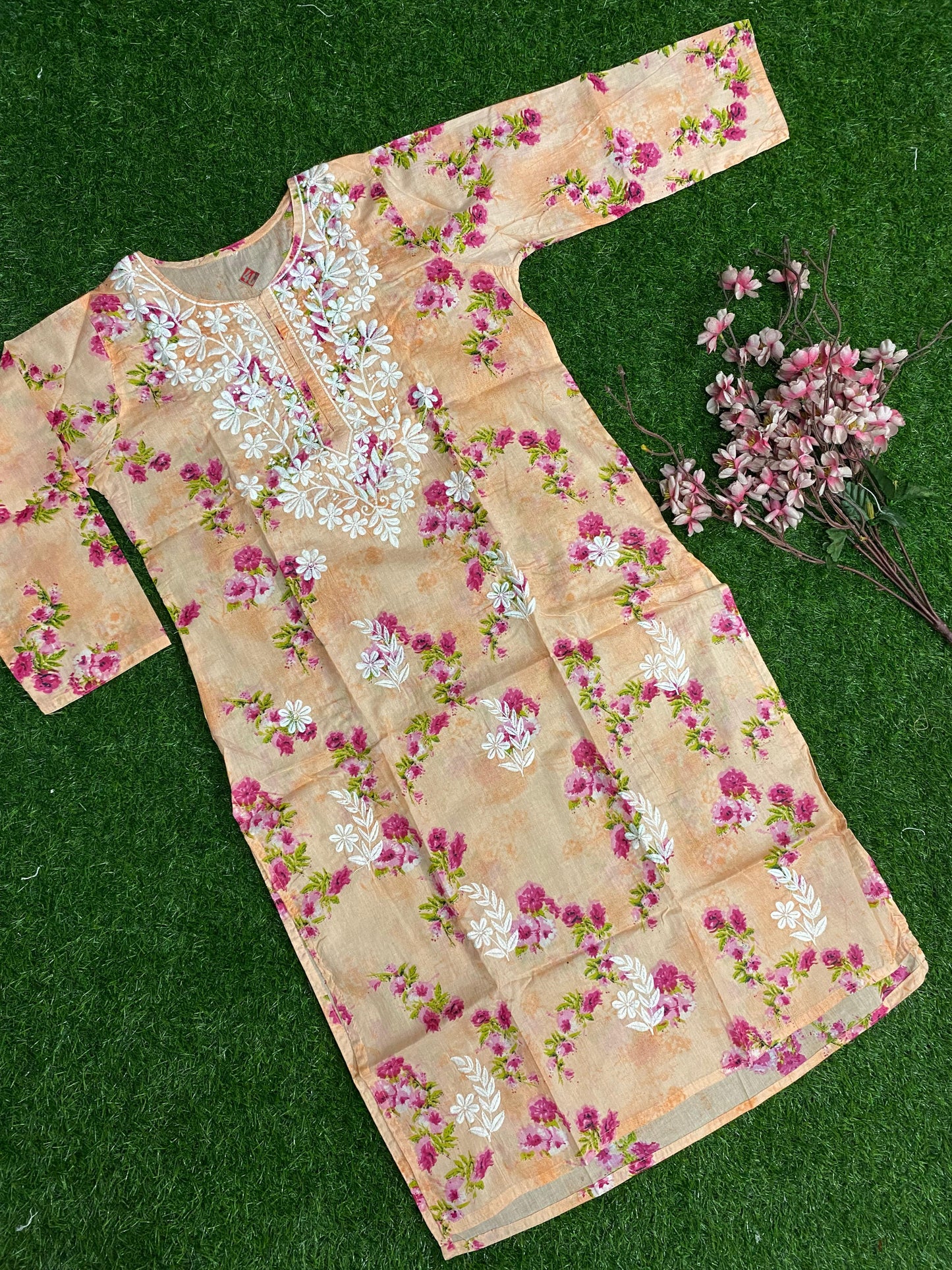 Aliya Lucknowi Chikankari Embroidery Printed Mul Mul Cotton Long Kurta(Color Chart)