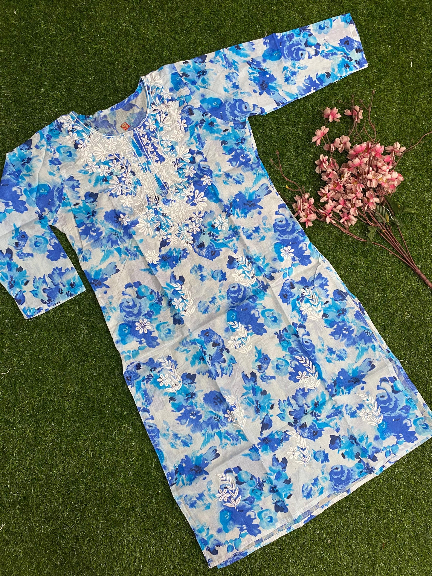 Aliya Lucknowi Chikankari Embroidery Printed Mul Mul Cotton Long Kurta(Color Chart)