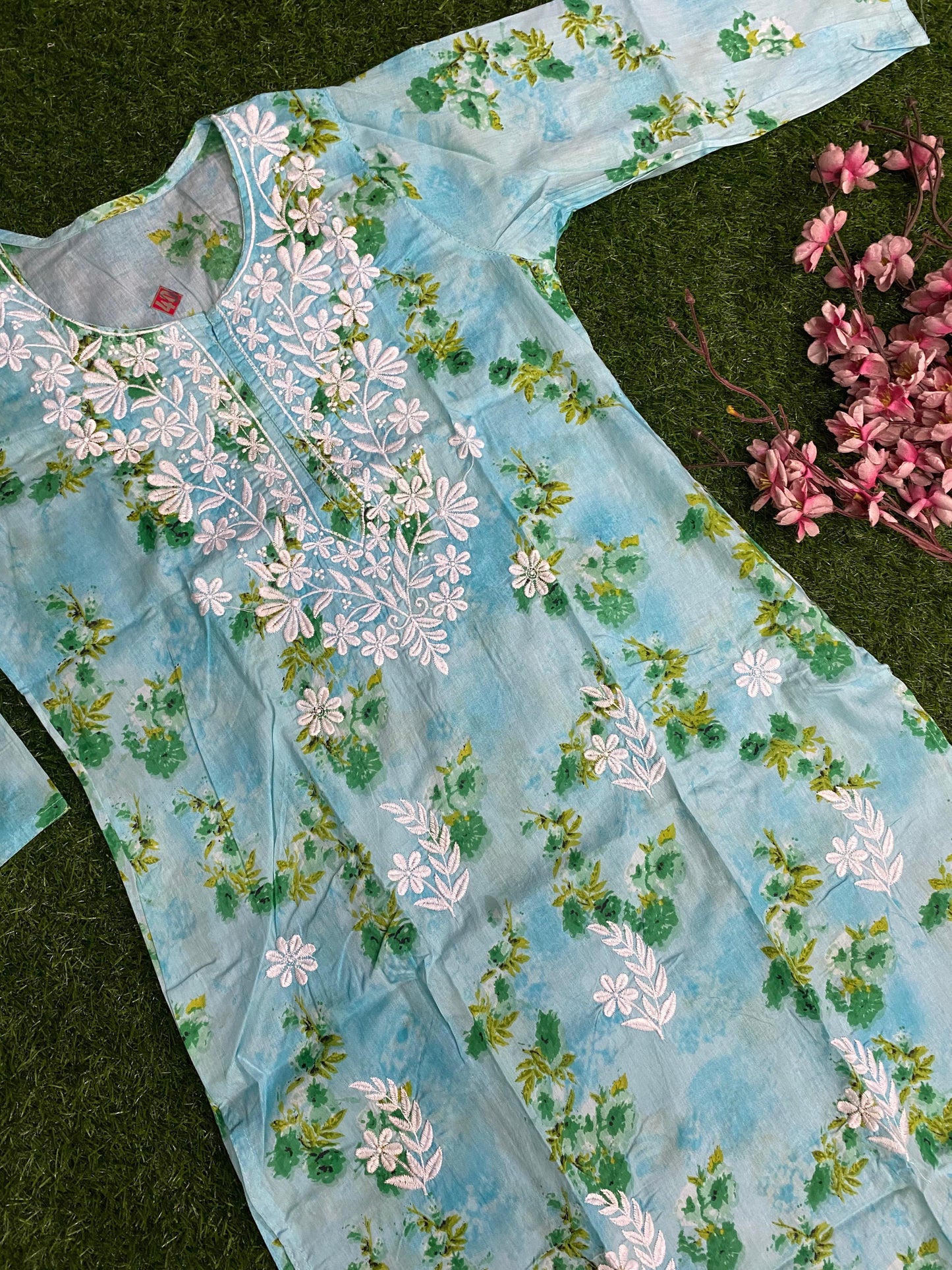 Aliya Lucknowi Chikankari Embroidery Printed Mul Mul Cotton Long Kurta(Color Chart)