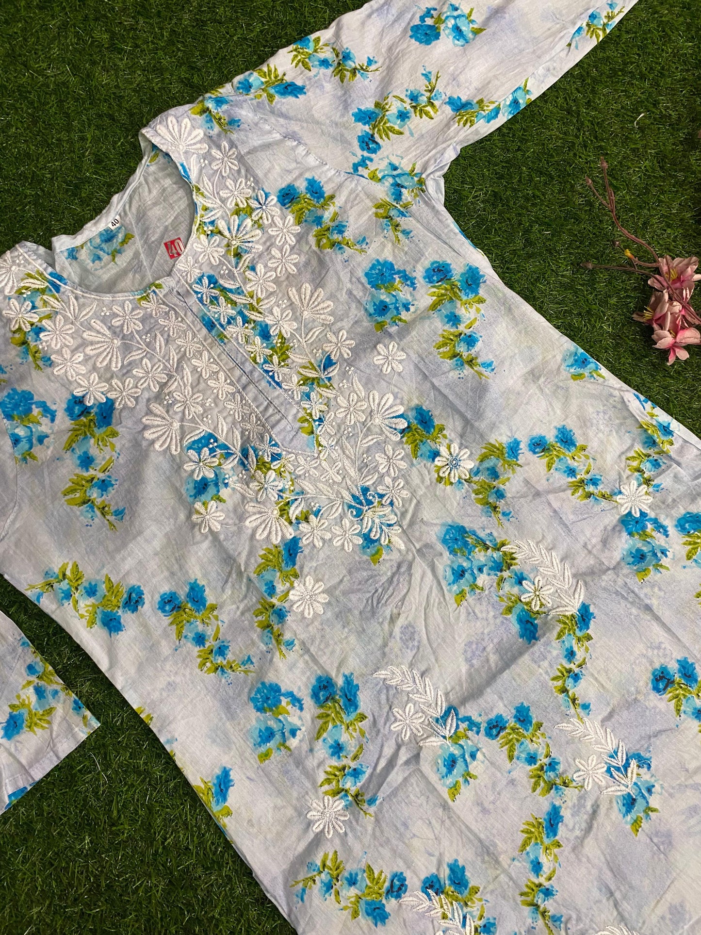 Aliya Lucknowi Chikankari Embroidery Printed Mul Mul Cotton Long Kurta(Color Chart)