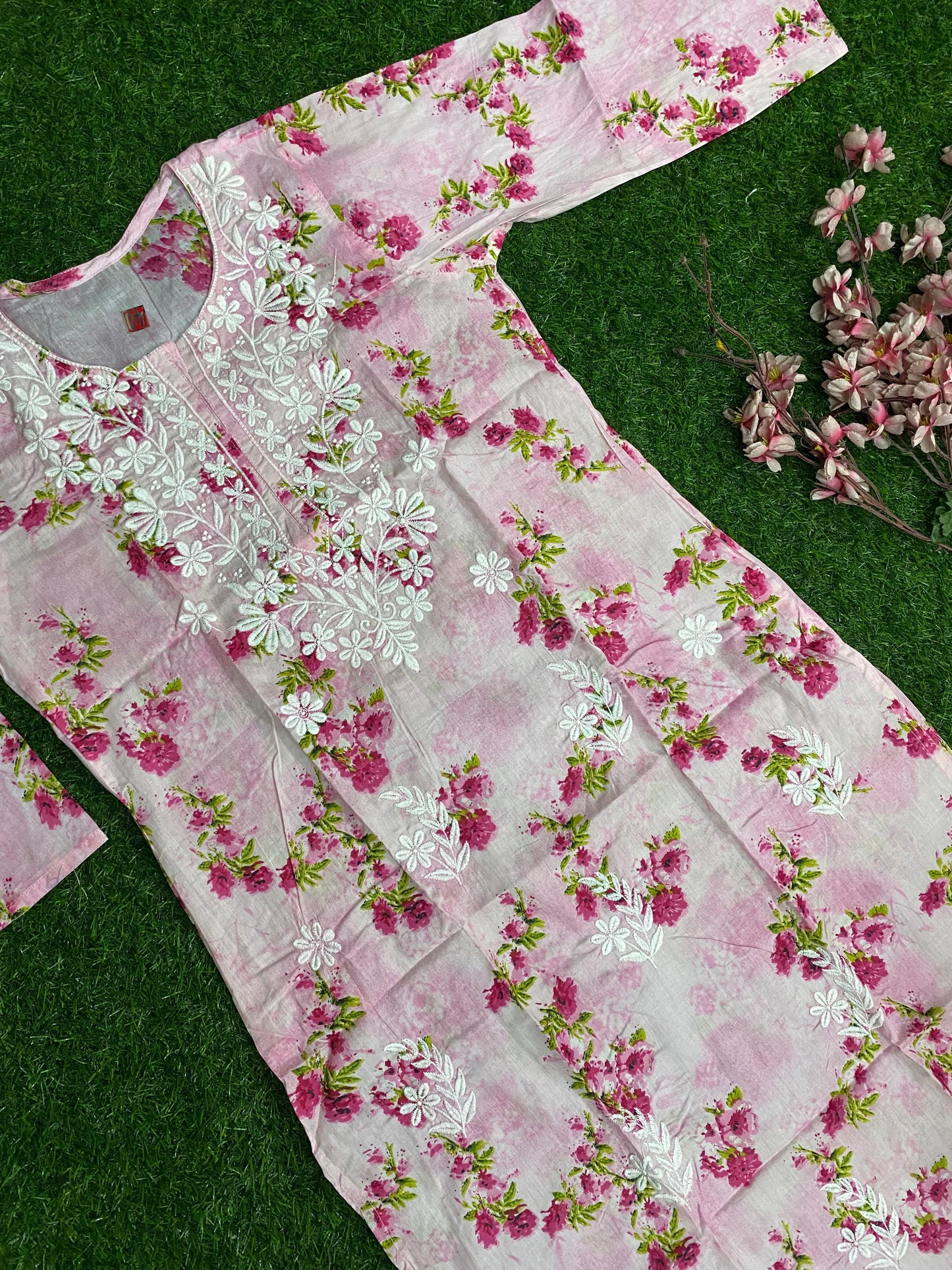 Aliya Lucknowi Chikankari Embroidery Printed Mul Mul Cotton Long Kurta(Color Chart)