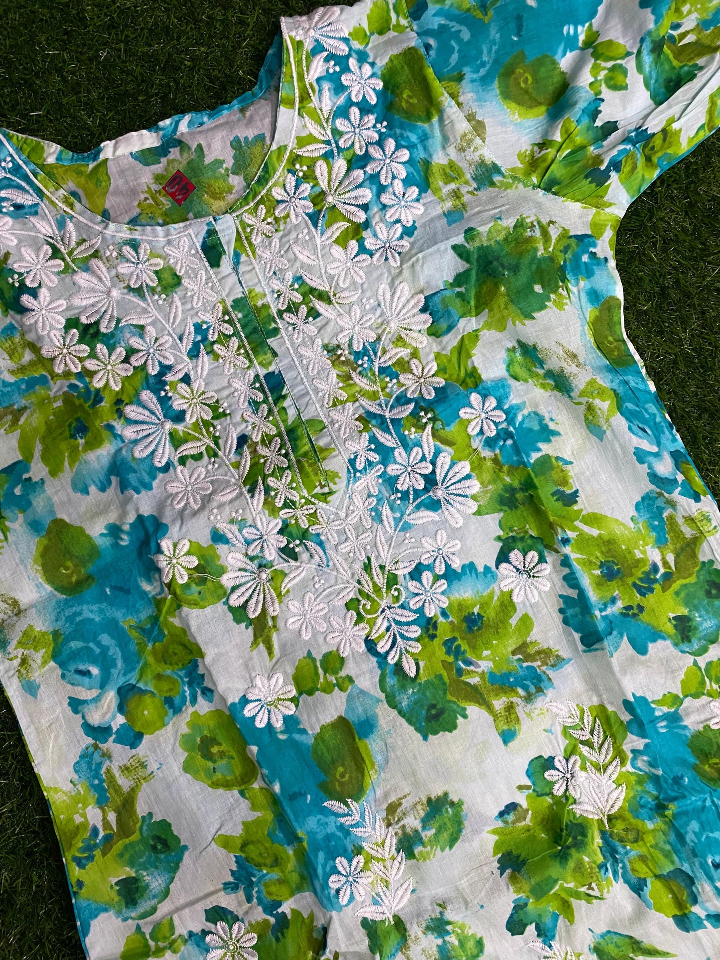 Aliya Lucknowi Chikankari Embroidery Printed Mul Mul Cotton Long Kurta(Color Chart)