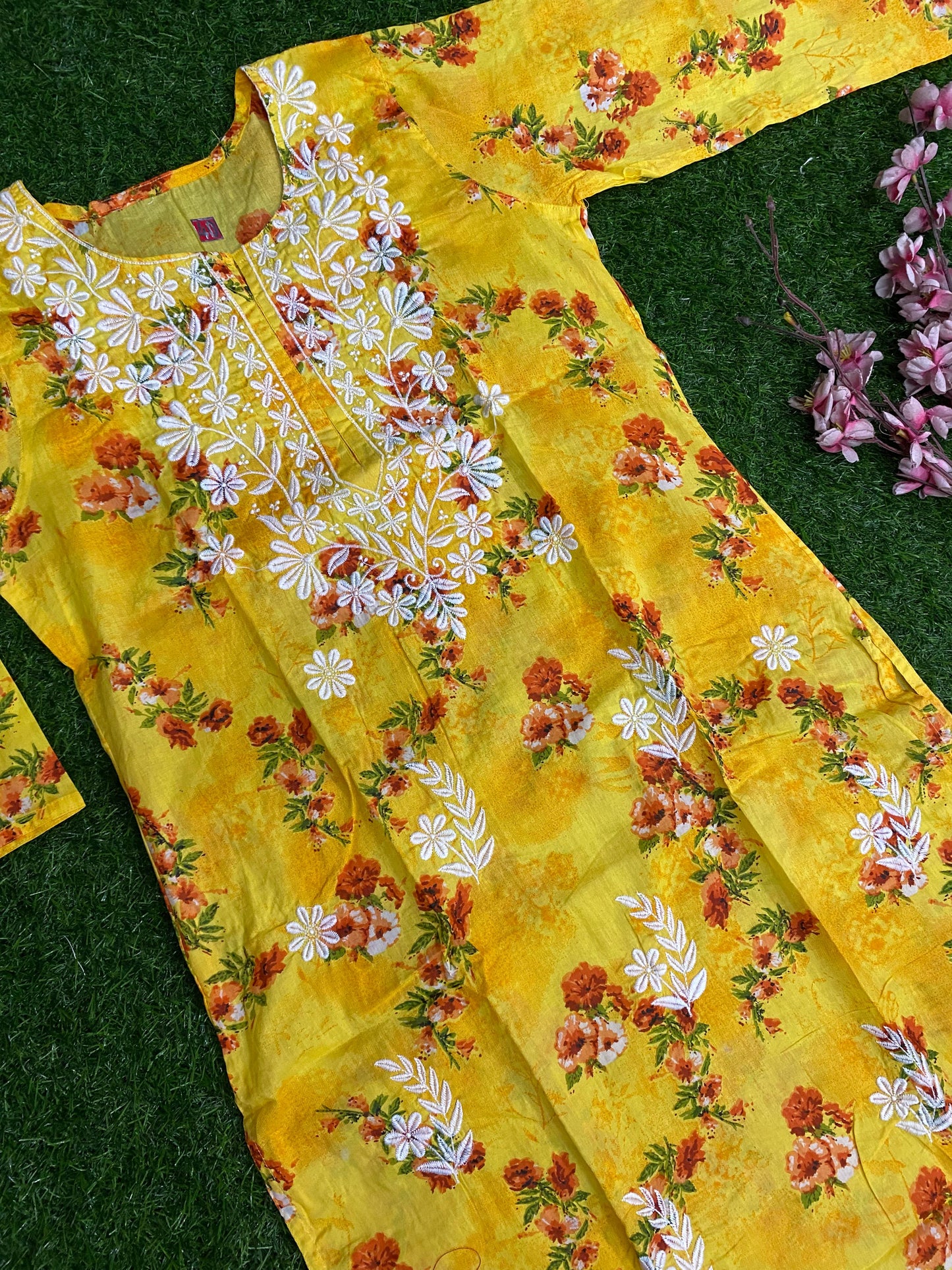 Aliya Lucknowi Chikankari Embroidery Printed Mul Mul Cotton Long Kurta(Color Chart)