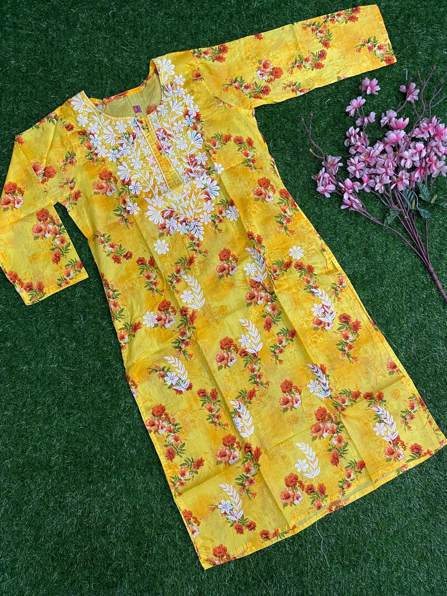 Aliya Lucknowi Chikankari Embroidery Printed Mul Mul Cotton Long Kurta(Color Chart)