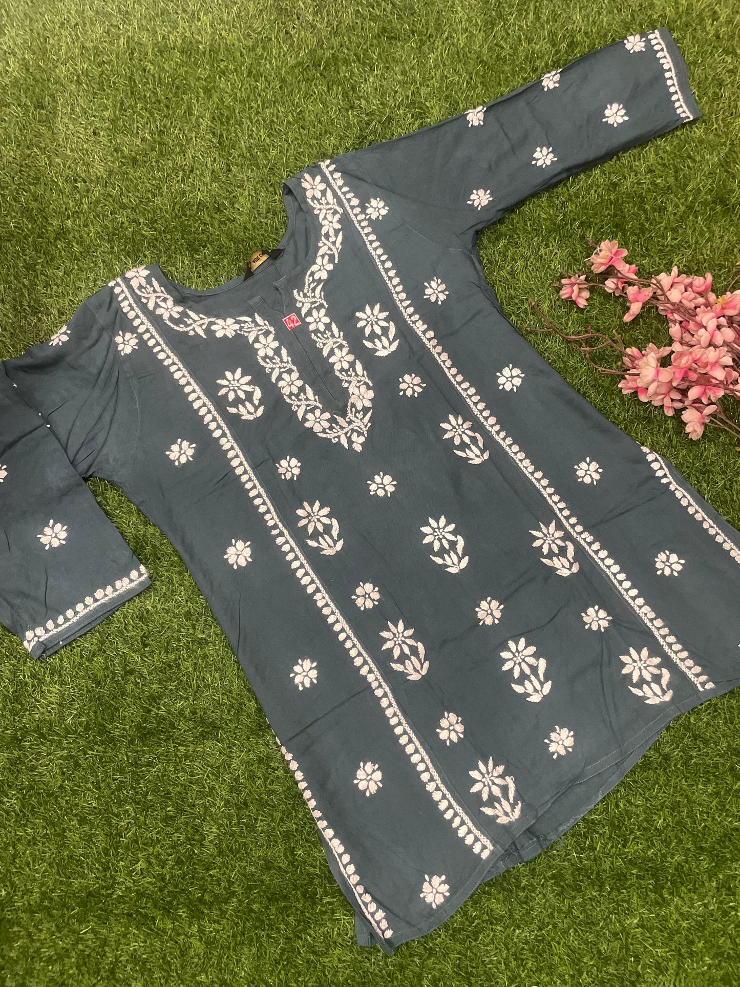 Mira Chikankar Rayon Handwork Straight Short Kurti.