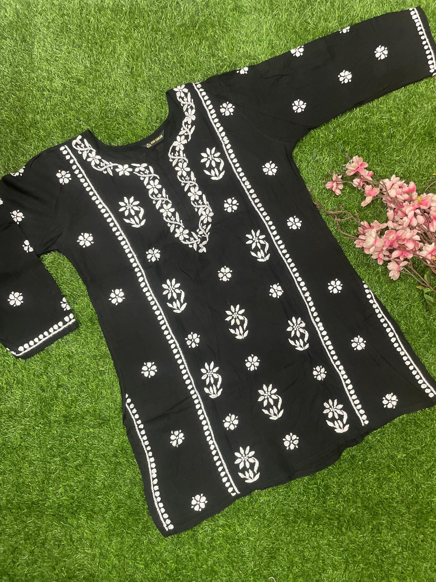 Mira Chikankar Rayon Handwork Straight Short Kurti.