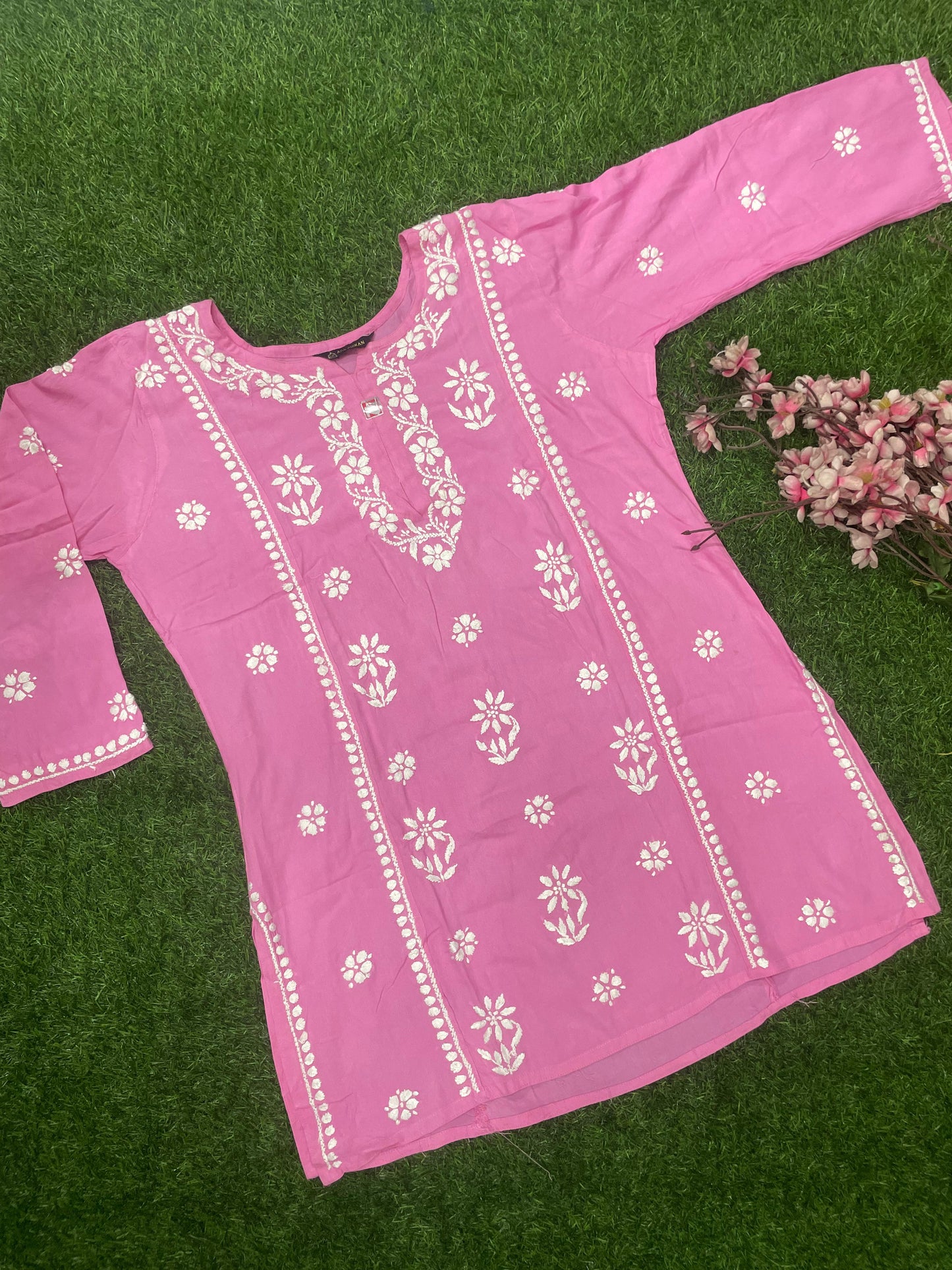 Mira Chikankar Rayon Handwork Straight Short Kurti.