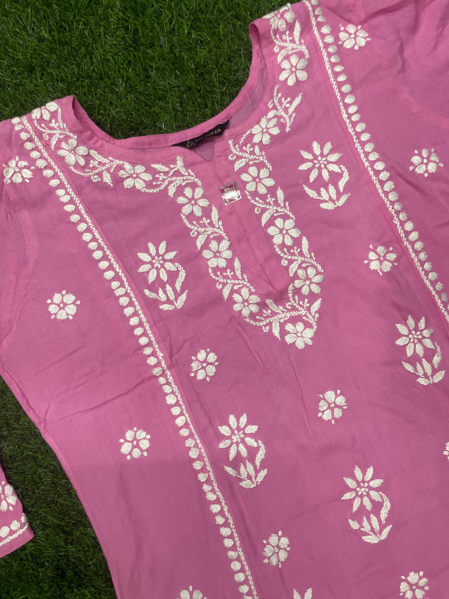 Mira Chikankar Rayon Handwork Straight Short Kurti.
