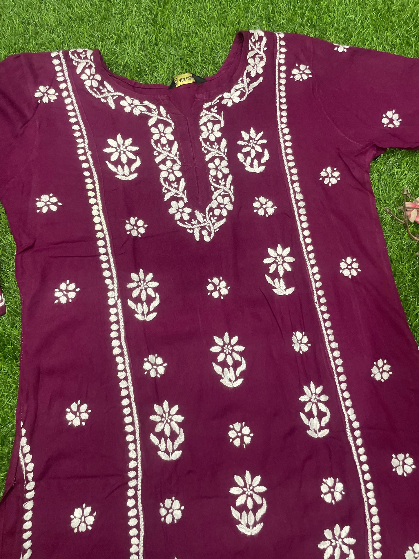 Mira Chikankar Rayon Handwork Straight Short Kurti.