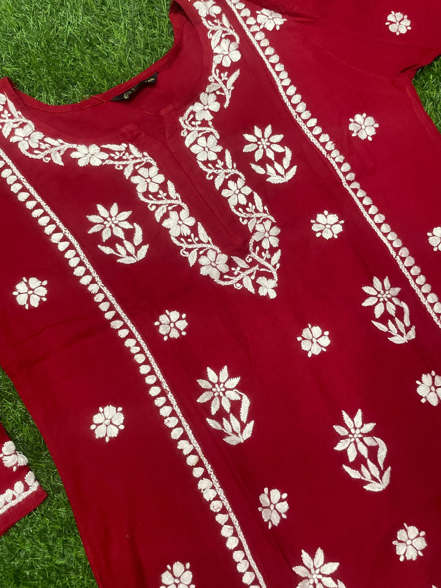 Mira Chikankar Rayon Handwork Straight Short Kurti.
