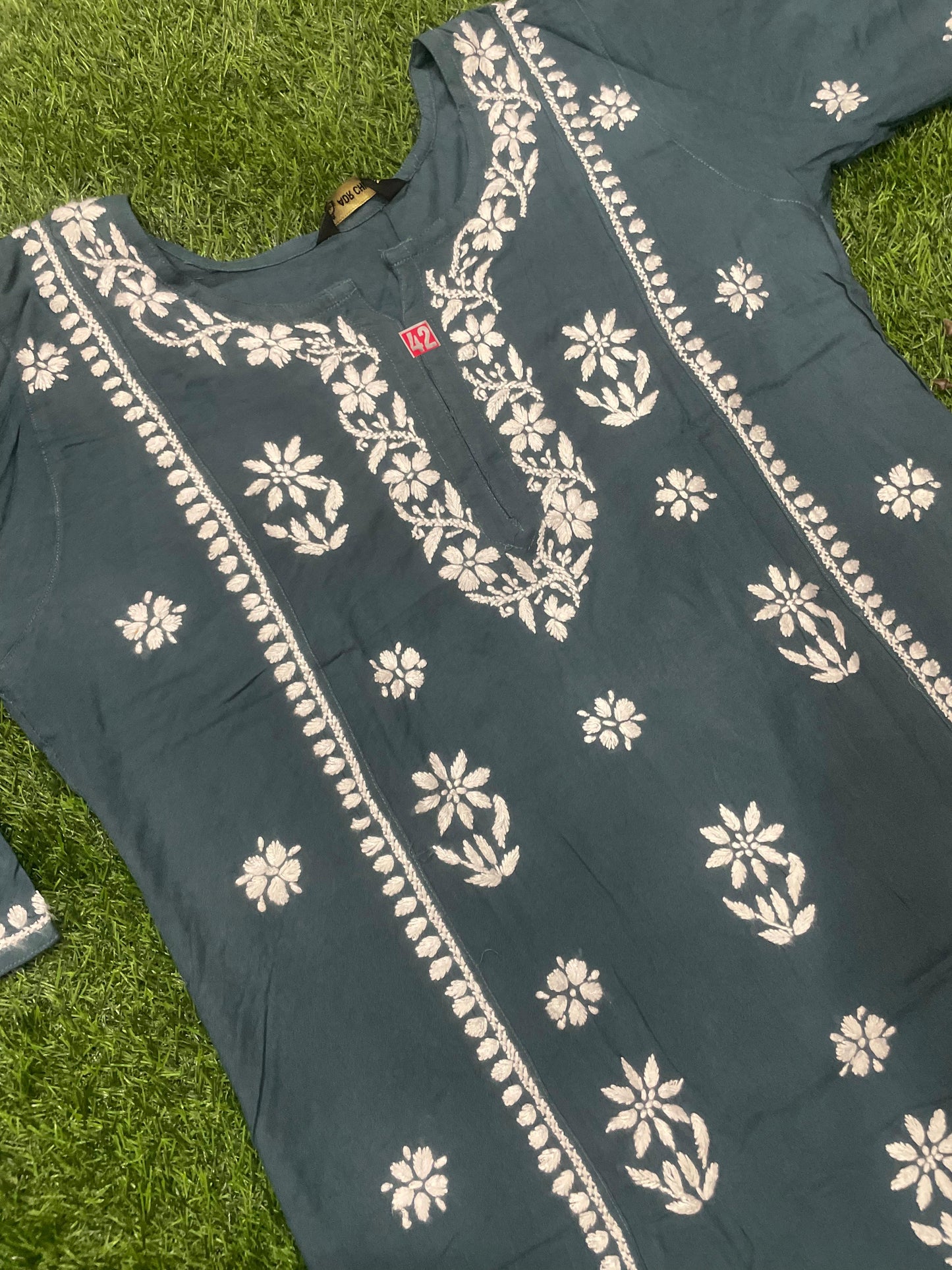 Mira Chikankar Rayon Handwork Straight Short Kurti.