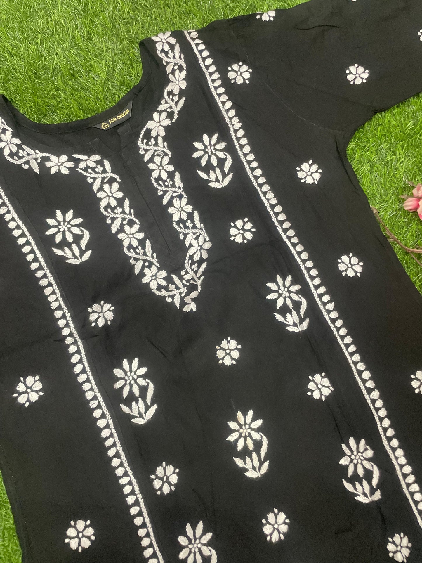Mira Chikankar Rayon Handwork Straight Short Kurti.
