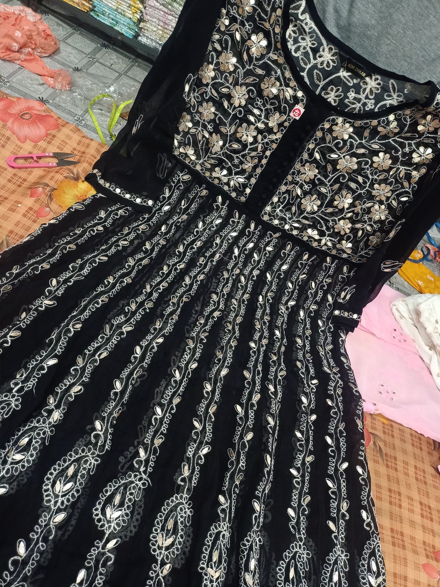 Lucknowi Chikankari Gota Patti Anarkali Gown For Women & Girls Only Kurti.