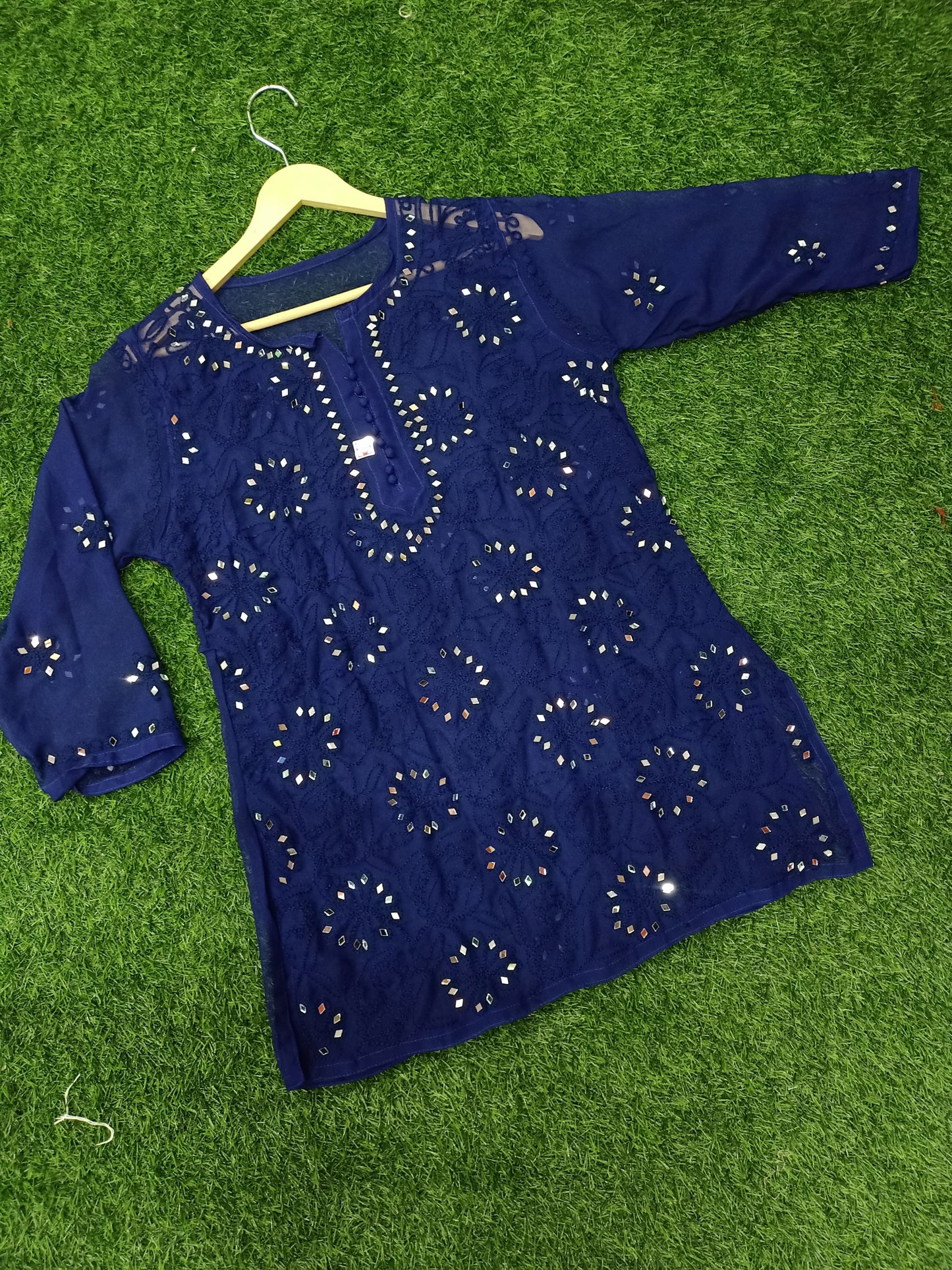 "ADR CHIKAN Presents Lucknowi Chikankari Aari Bakhiya Work Mirror Front Jaal Short Tops"