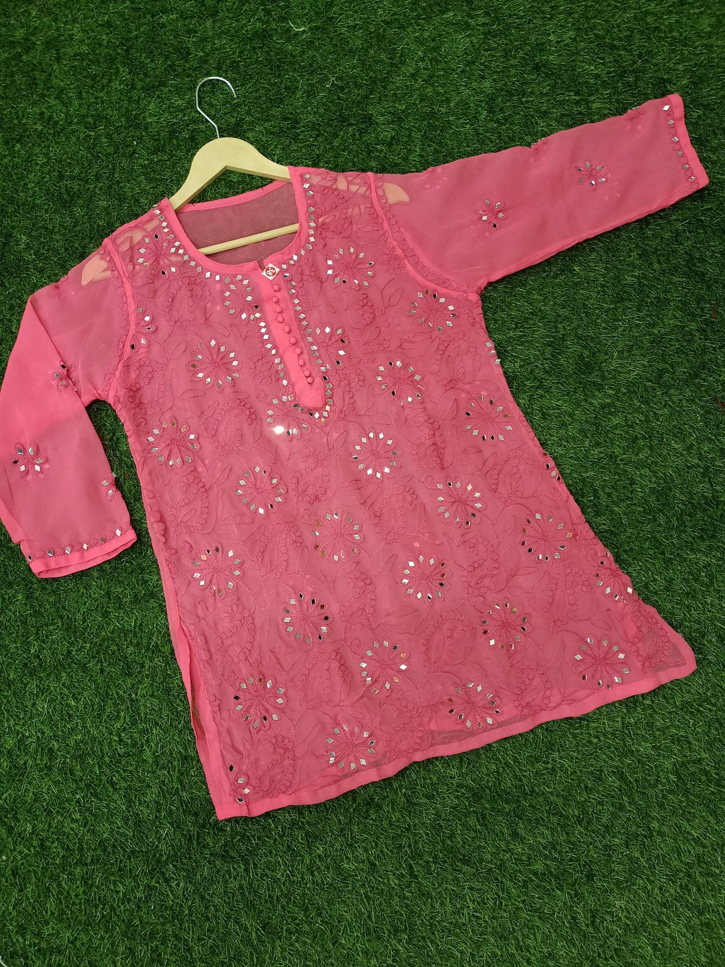 "ADR CHIKAN Presents Lucknowi Chikankari Aari Bakhiya Work Mirror Front Jaal Short Tops"