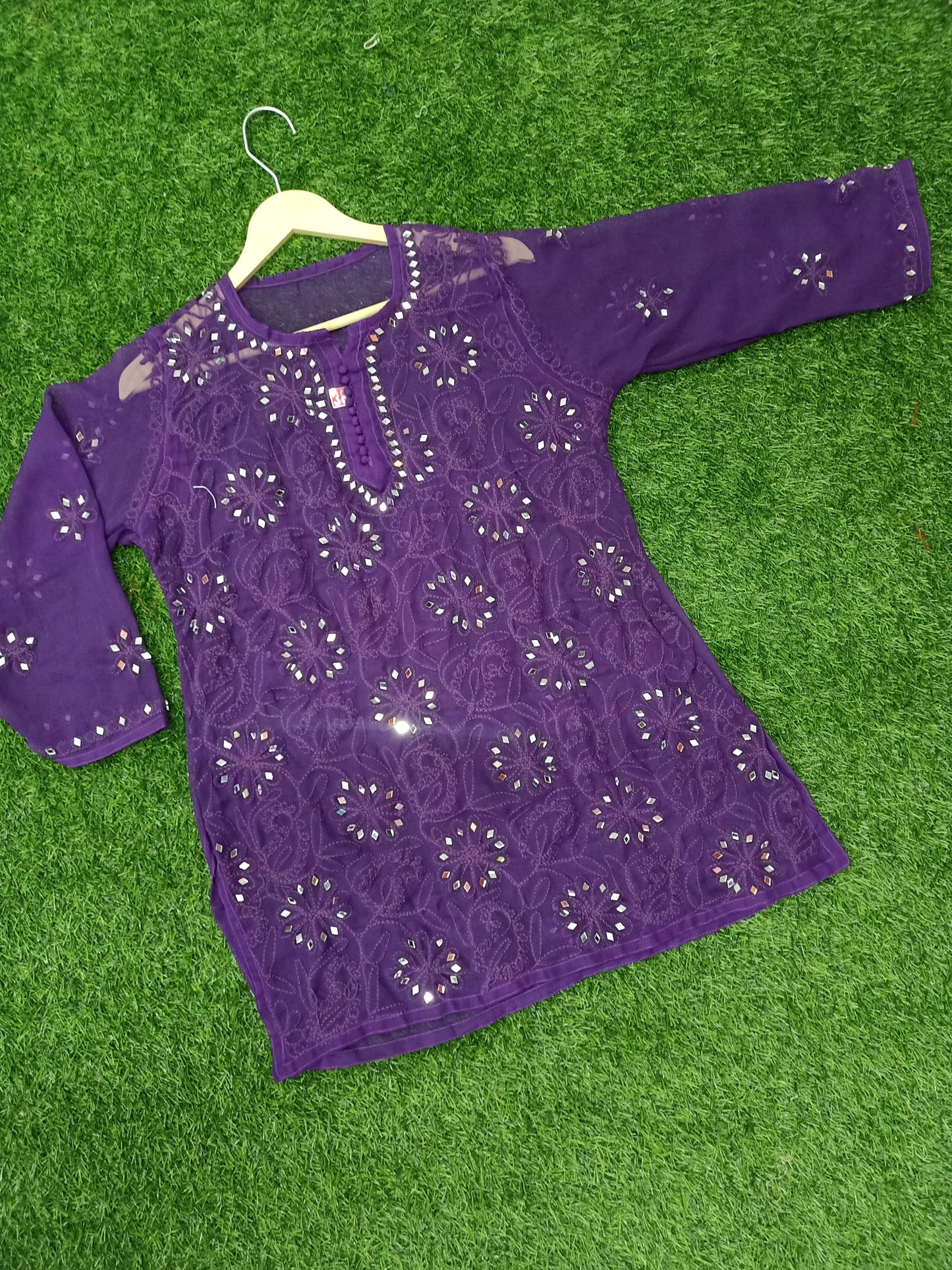 "ADR CHIKAN Presents Lucknowi Chikankari Aari Bakhiya Work Mirror Front Jaal Short Tops"