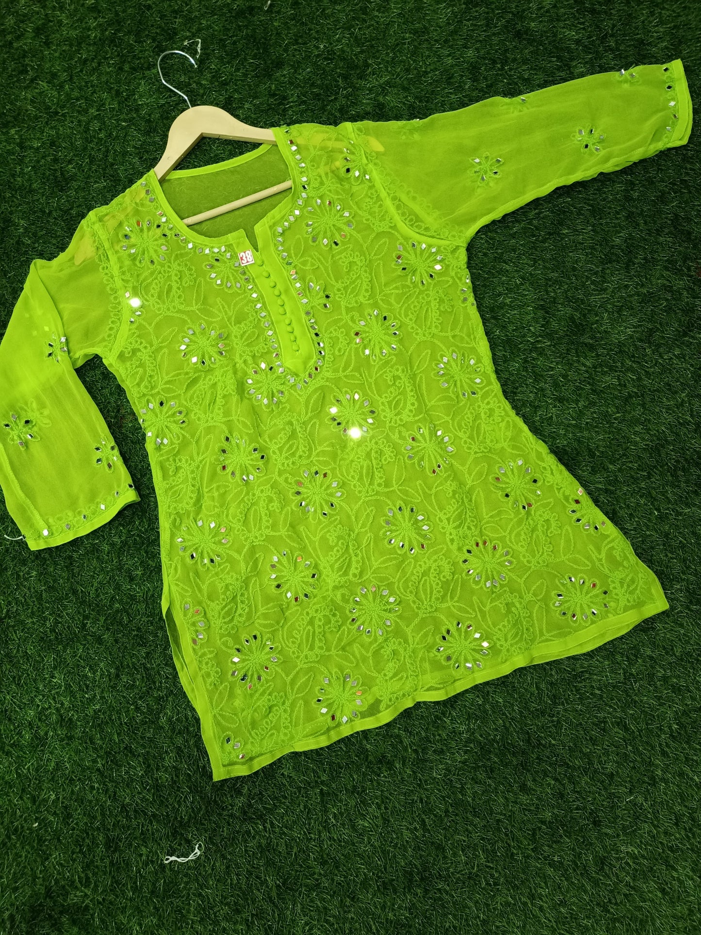 "ADR CHIKAN Presents Lucknowi Chikankari Aari Bakhiya Work Mirror Front Jaal Short Tops"