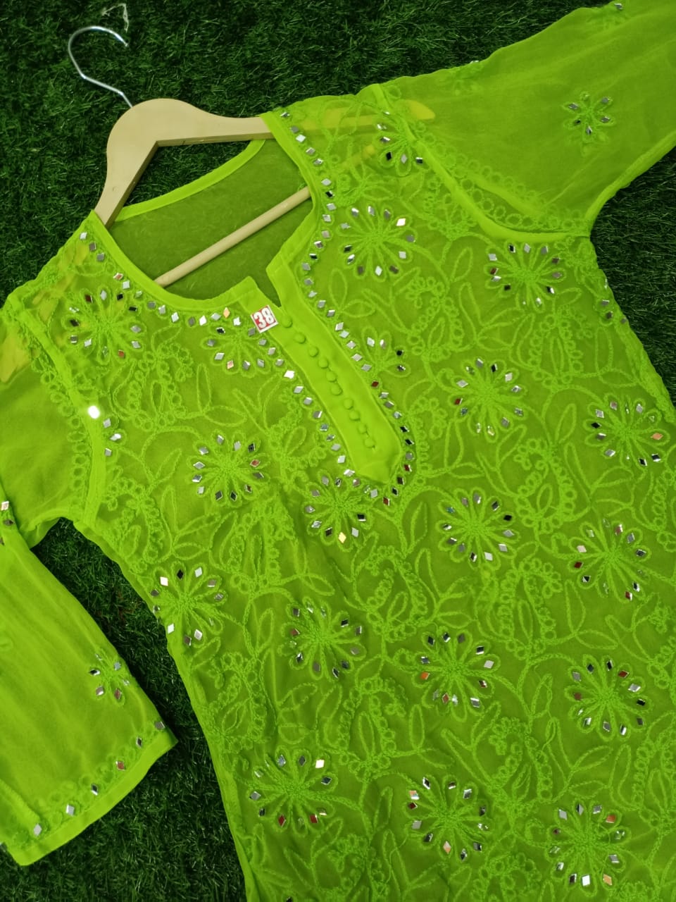 "ADR CHIKAN Presents Lucknowi Chikankari Aari Bakhiya Work Mirror Front Jaal Short Tops"