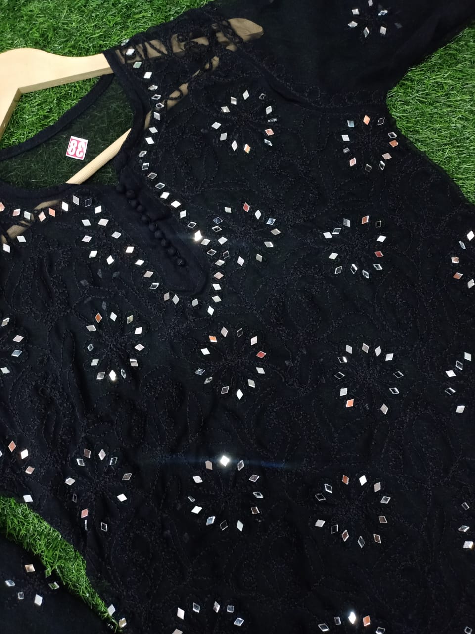 "ADR CHIKAN Presents Lucknowi Chikankari Aari Bakhiya Work Mirror Front Jaal Short Tops"