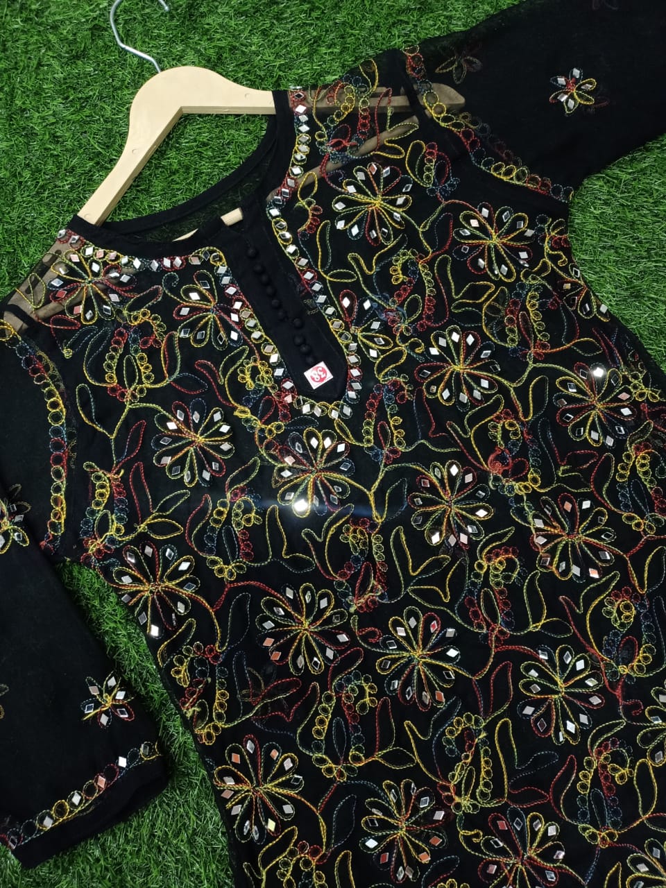 "ADR CHIKAN Presents Lucknowi Chikankari Aari Bakhiya Work Mirror Front Jaal Short Tops"