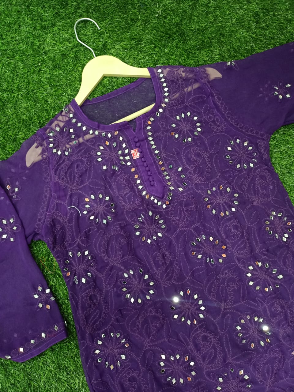"ADR CHIKAN Presents Lucknowi Chikankari Aari Bakhiya Work Mirror Front Jaal Short Tops"