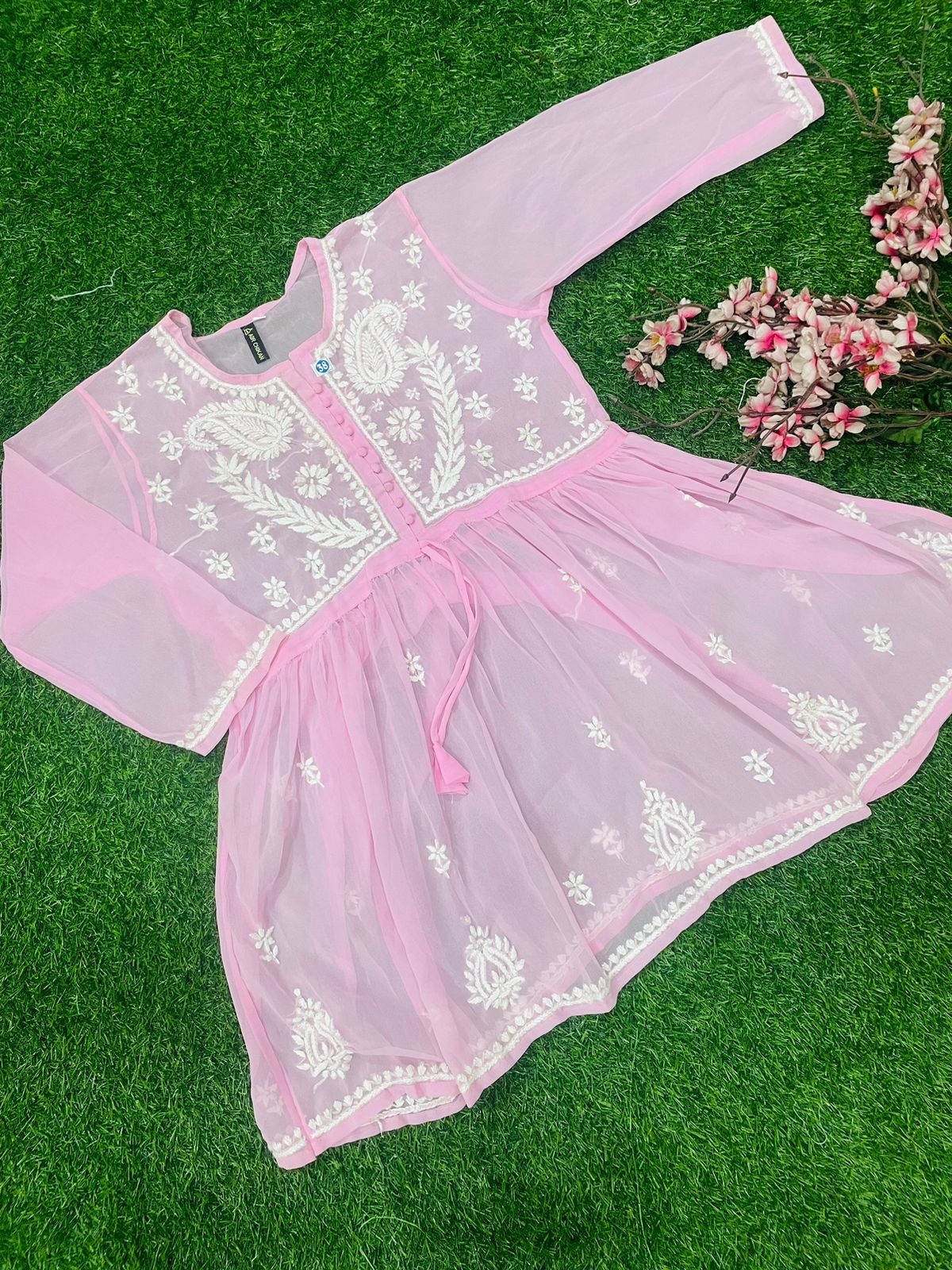 LUCKNOWI CHIKANKARI HANDWORK SHORT FROCK TOP FOR GIRL & WOMEN