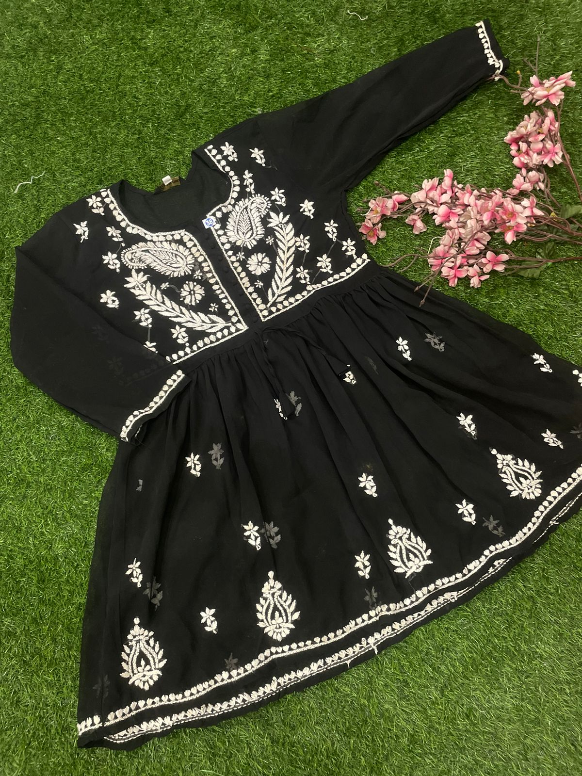 LUCKNOWI CHIKANKARI HANDWORK SHORT FROCK TOP FOR GIRL & WOMEN