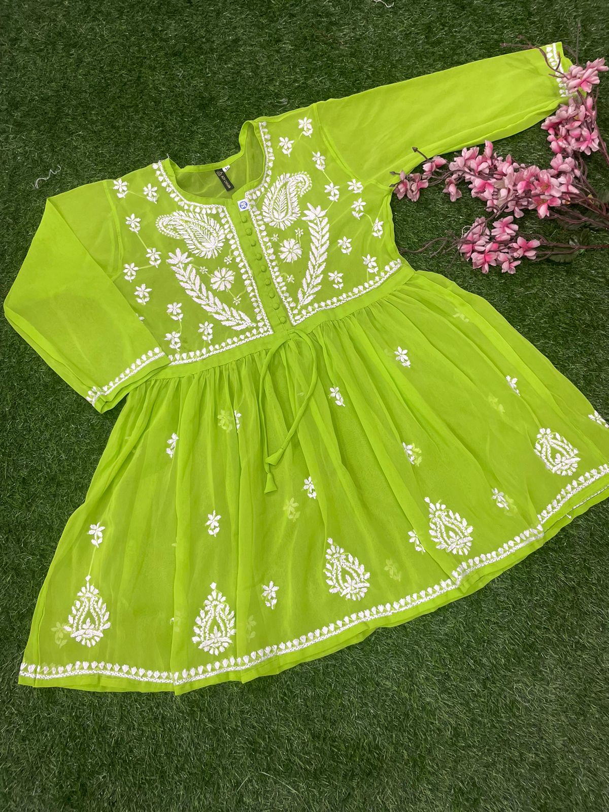 LUCKNOWI CHIKANKARI HANDWORK SHORT FROCK TOP FOR GIRL & WOMEN