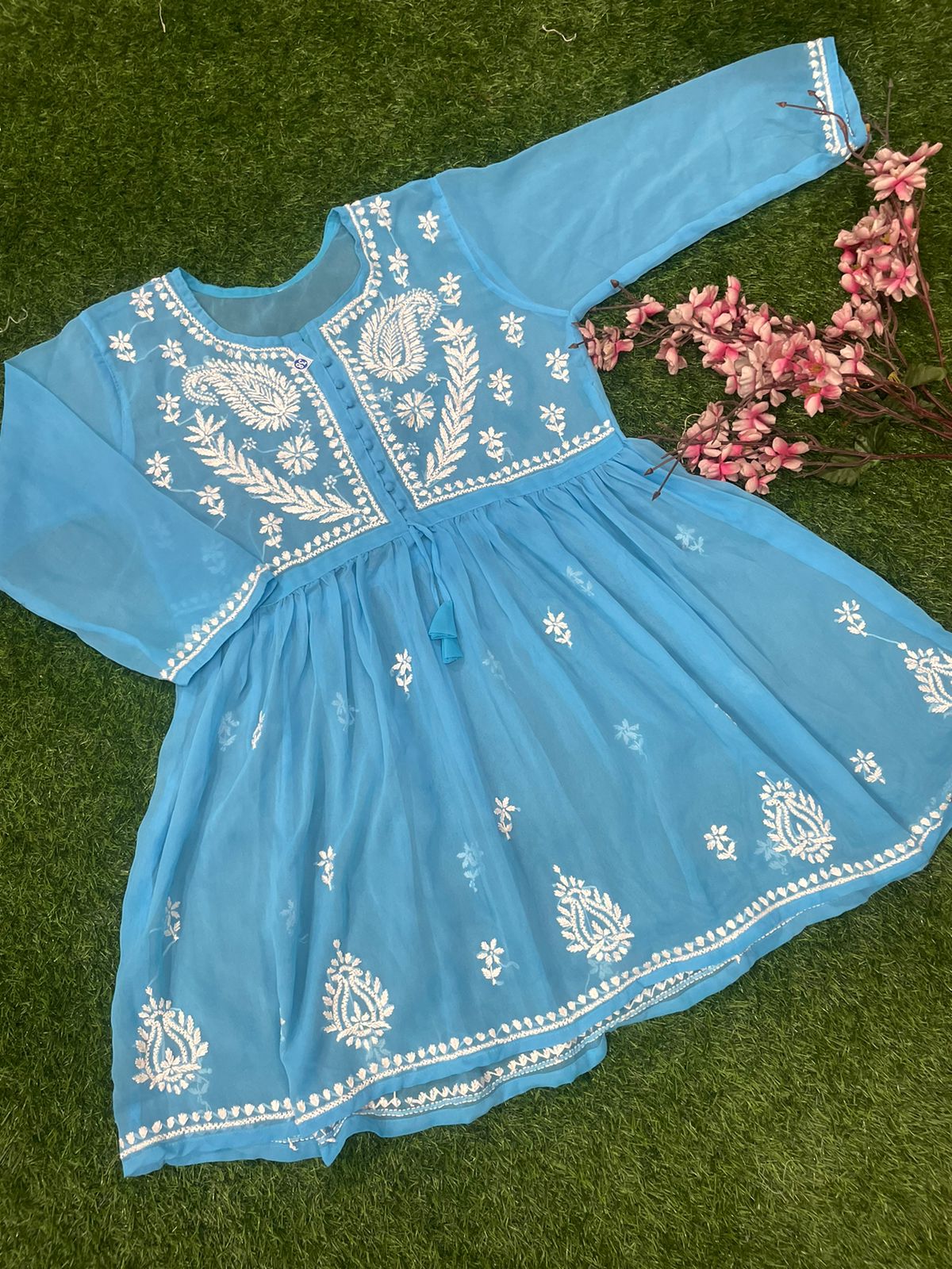 LUCKNOWI CHIKANKARI HANDWORK SHORT FROCK TOP FOR GIRL & WOMEN