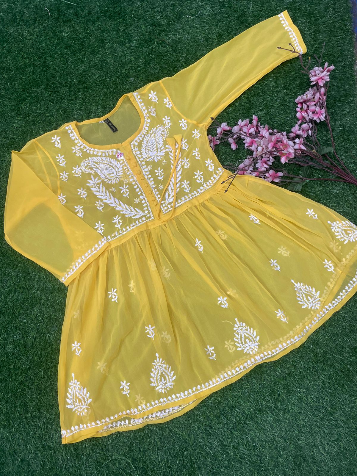 LUCKNOWI CHIKANKARI HANDWORK SHORT FROCK TOP FOR GIRL & WOMEN