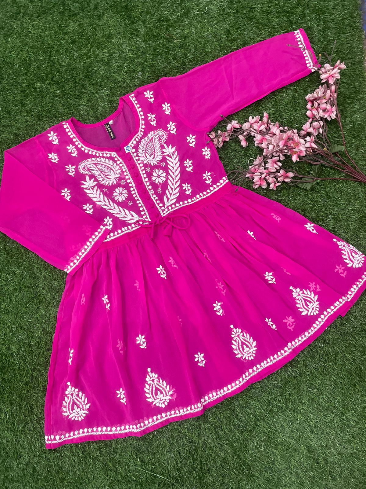 LUCKNOWI CHIKANKARI HANDWORK SHORT FROCK TOP FOR GIRL & WOMEN