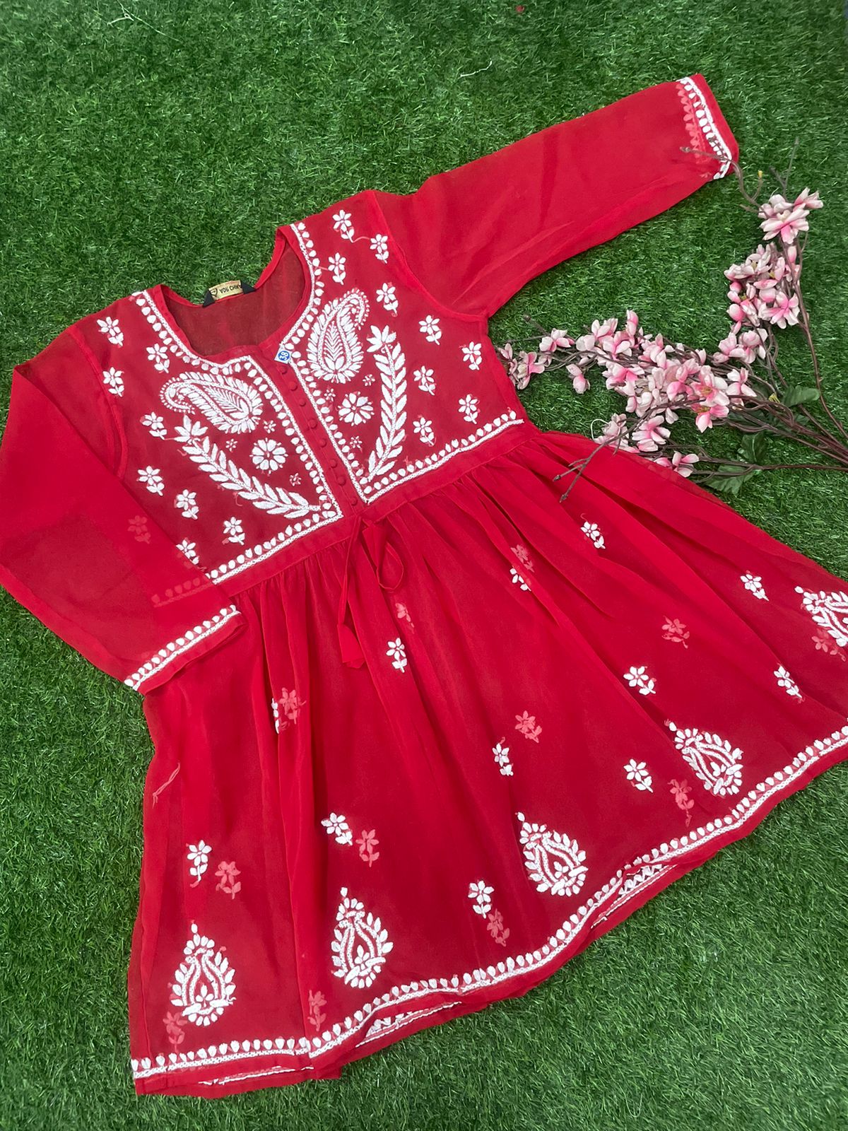 LUCKNOWI CHIKANKARI HANDWORK SHORT FROCK TOP FOR GIRL & WOMEN