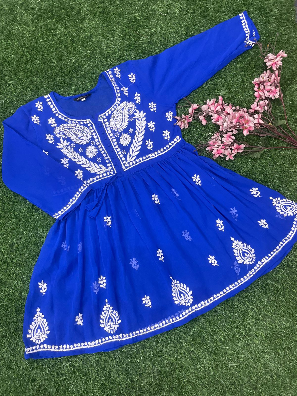 LUCKNOWI CHIKANKARI HANDWORK SHORT FROCK TOP FOR GIRL & WOMEN