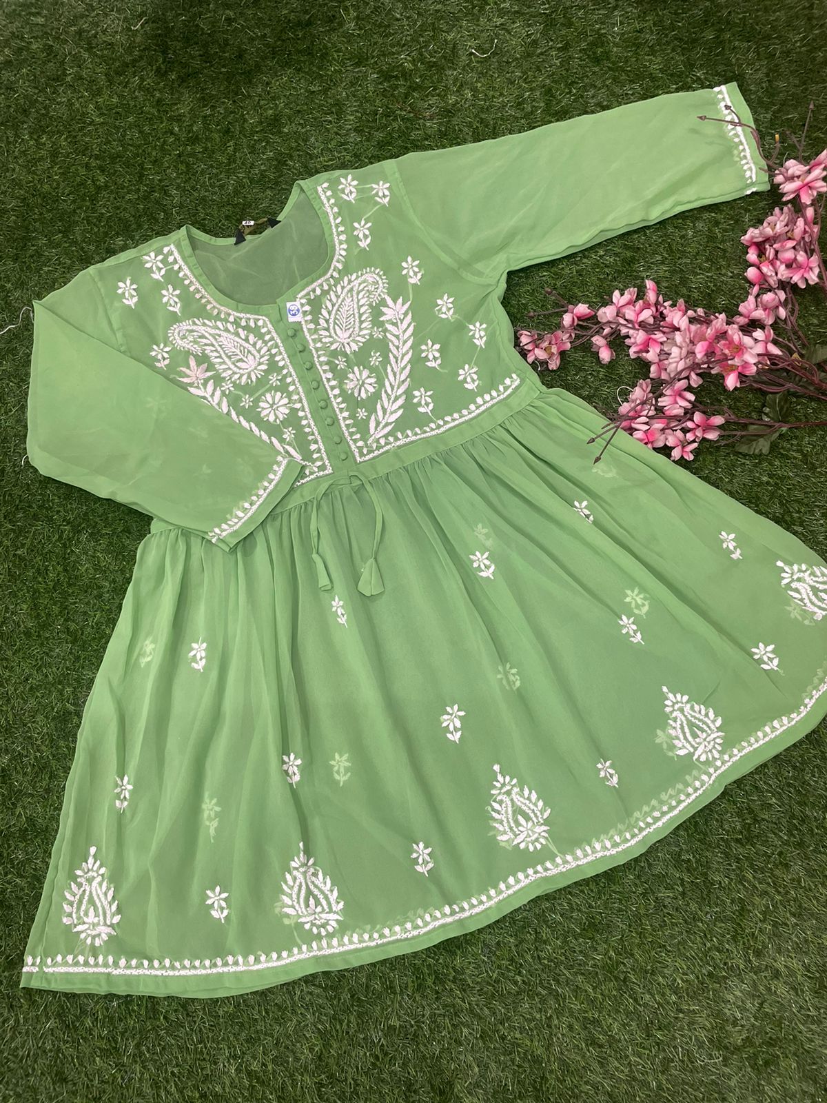 LUCKNOWI CHIKANKARI HANDWORK SHORT FROCK TOP FOR GIRL & WOMEN