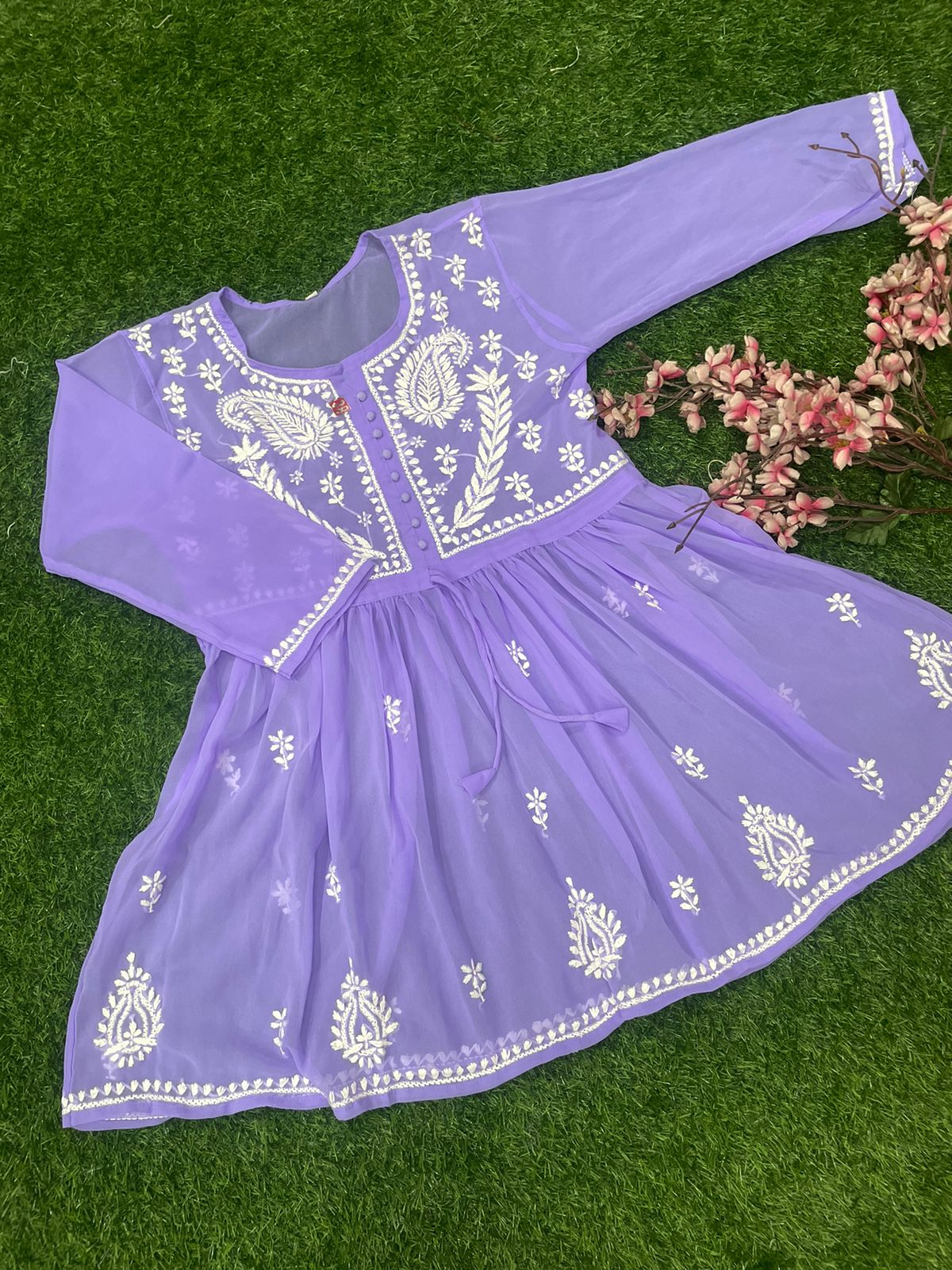 LUCKNOWI CHIKANKARI HANDWORK SHORT FROCK TOP FOR GIRL & WOMEN