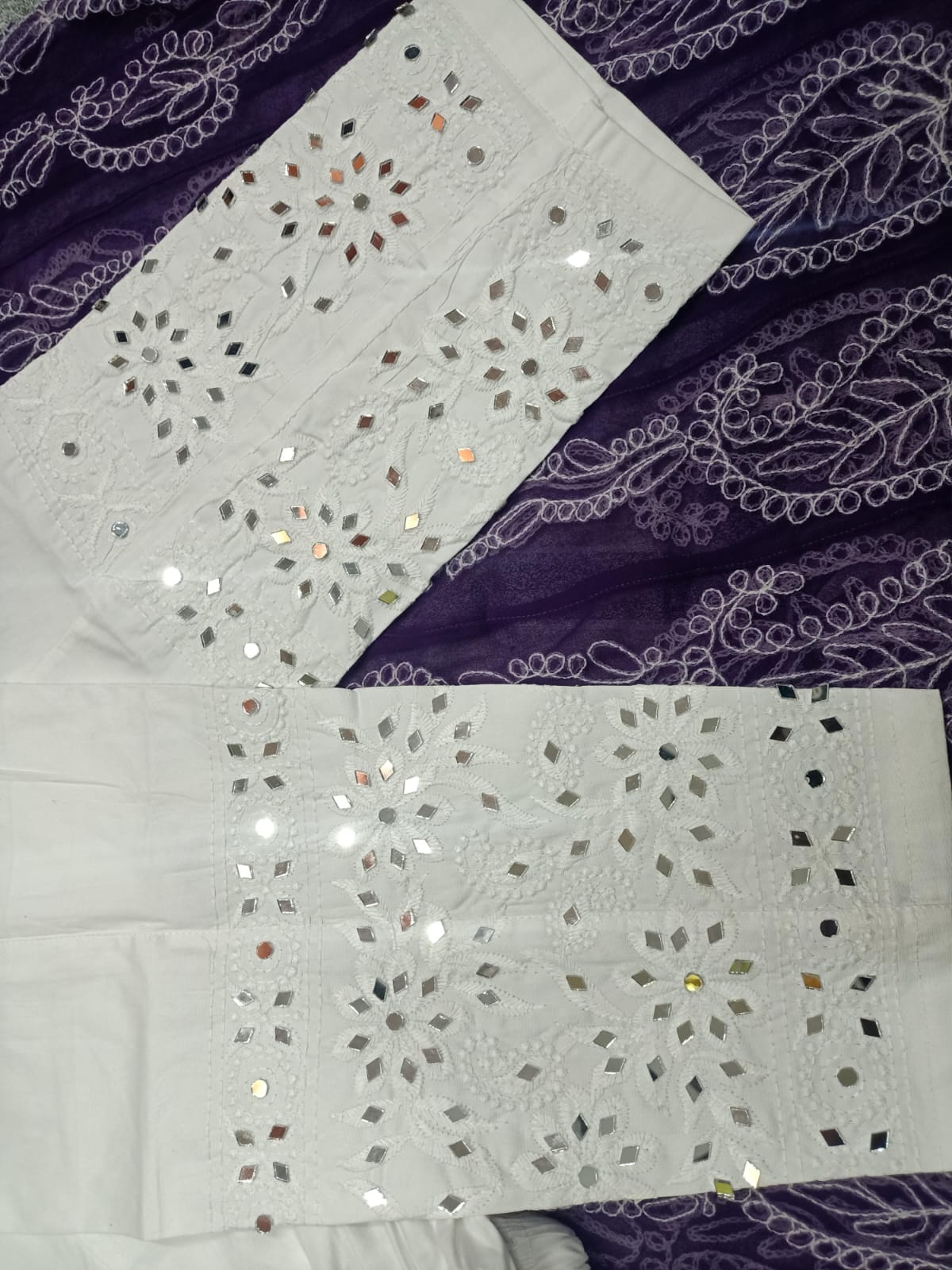 Lucknowi Chikankari Real Mirror Work Lycra Stretchable Pants For Women.