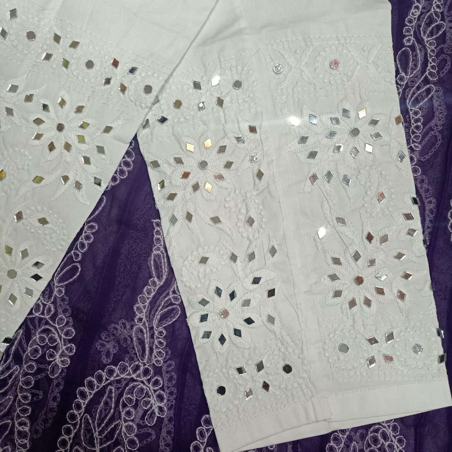 Lucknowi Chikankari Real Mirror Work Lycra Stretchable Pants For Women.